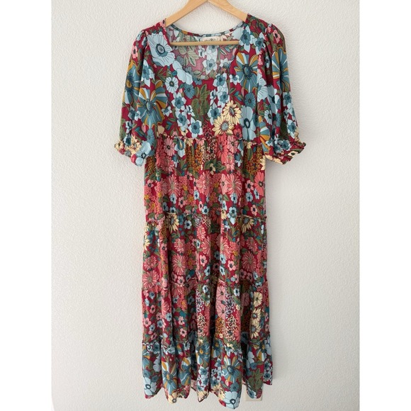 Natural Life Collette Tiered Maxi Dress Small Colorful Boho Artsy - Picture 2 of 6